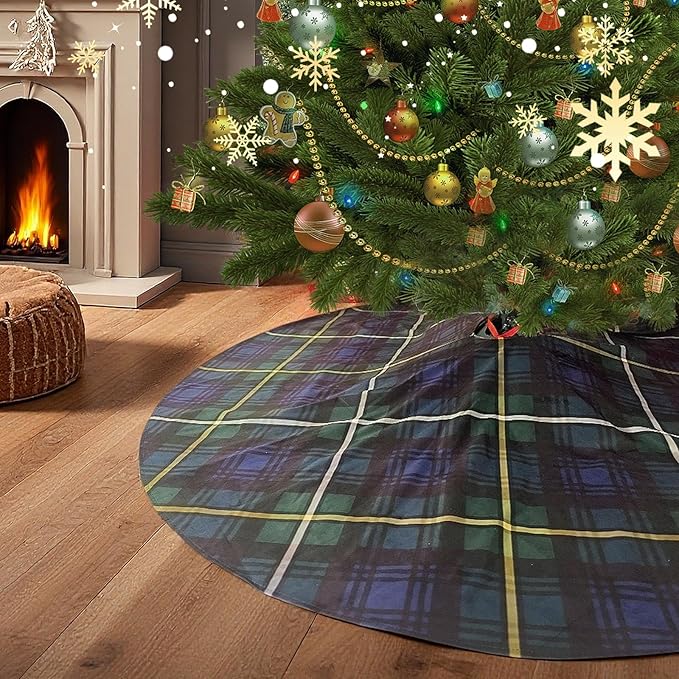 Mini Christmas Tree Skirt 15 Inch – Campbell Clan Tartan Navy Blue and Green Plaid Tree Mat for Small, Pencil, or Desktop Xmas Trees, Scottish Holiday Decor for Desk, Office, Shelf, or Compact Space
