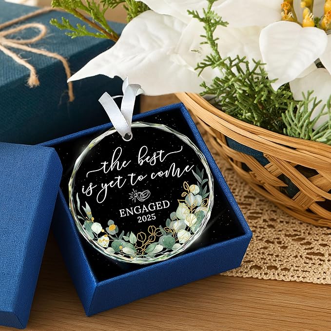 HEXMOZ Engagement Gifts for Couples - Engagement Gift for Newly Engaged Couples, Women, Fiance, Her - Bride to Be Gifts, First Christmas Just Engaged Glass Ornament 2025 - Party Decorations