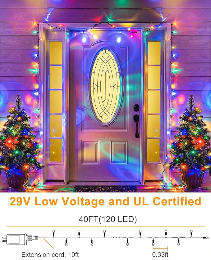 197FT 600 LED Christmas Lights Outdoor, Plug in Christmas Tree Lights 8 Modes, Waterproof Green Wire String Twinkle Lights for Indoor Classroom Garden Patio Party Holiday Decorations, Multicolor