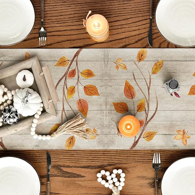 Artoid Mode Wood Gnomes Pumpkins Sunflower Leaves Fall Table Runner, Seasonal Autumn Kitchen Dining Table Decoration for Home Party Decor 13x72 Inch