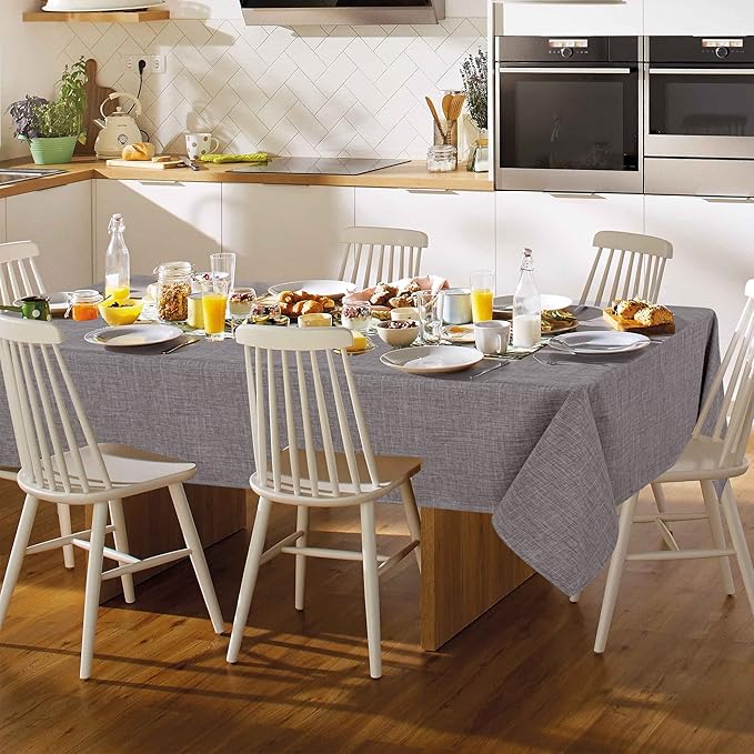 Fitable Faux Linen Tablecloth Rectangle 60 x 84 Inch - Fabric Neutral Table Cloth for 6 Foot Tables, Stone Flax Look Kitchen Table Cover for Farmhouse, Dining, Party, Outdoor Picnic, Camping