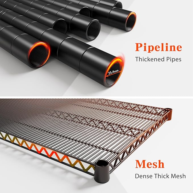 REIBII 73" H Storage Shelves Wire Shelving with Wheels 3200 lbs Heavy Duty Steel Metal Shelving Unit Shelf Rack for Warehouses,Garage, Kitchen, School,Commercial,73" H X 60”W X 18" D