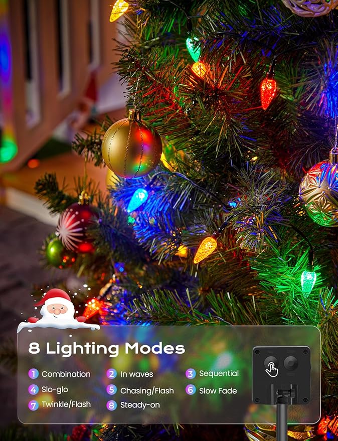Brightown LED C6 Solar String Lights Outdoor Waterproof Fairy Lights, 22.64ft 50 LEDs Multicolor Solar Christmas Lights Outdoor, Christmas Decorations for Christmas Garden Yard Fence Patio Party Decor