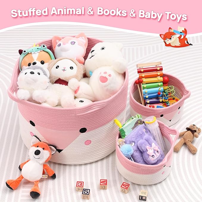 Large Baby Basket Toy Storage 3 Pack, (20"x13.8") Woven Baby Laundry Basket, Stuffed Animal Storage.