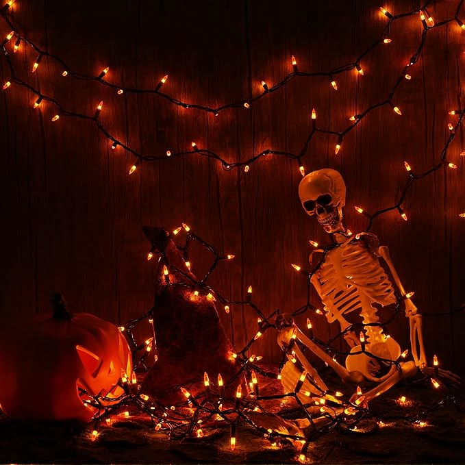 Brizled Candy Corn Halloween Lights, 100 Count Orange & Yellow UL Certified Incandescent Mini String Lights, Black Wire, Indoor & Outdoor Lighting Decoration