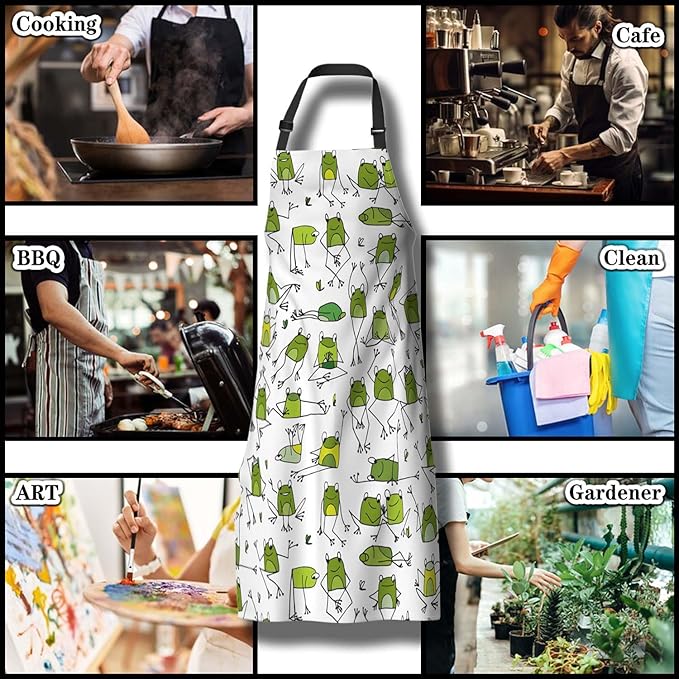 Garden Apron for Women Green Frogs Mans Aprons for Grilling for Kitchen Cooking Restaurant BBQ Painting Crafting Gardening 27” (W) x 31” (H), Waterproof Apron