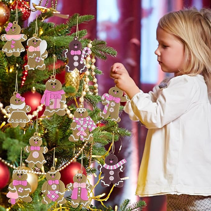 Gingerbread Man Ornaments Christmas Tree Decorations - 36pcs Pink Gingerbread Man Christmas Decorations Hanging Ornaments for Holiday Xmas Tree Home Decor