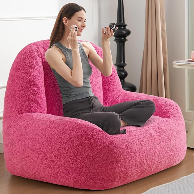 Homguava Bean Bag Chairs for Adults,Giant Beanbag Couch Adult Bean Bag Chair with Filler Included,Modern Lazy Sofa Comfy Chair for Living Room(Pink)