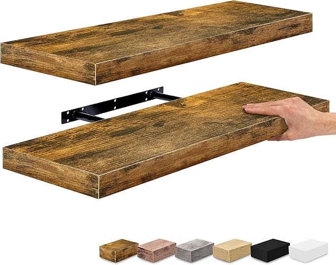 Sorbus Floating Shelves for Wall - 24" Bathroom Shelves, Wall Decor for Bedroom, Kitchen, Living Room, Home Decor & Book storage - Mounted Floating Shelf with Invisible Brackets (Rustic Brown, 2 Pack)