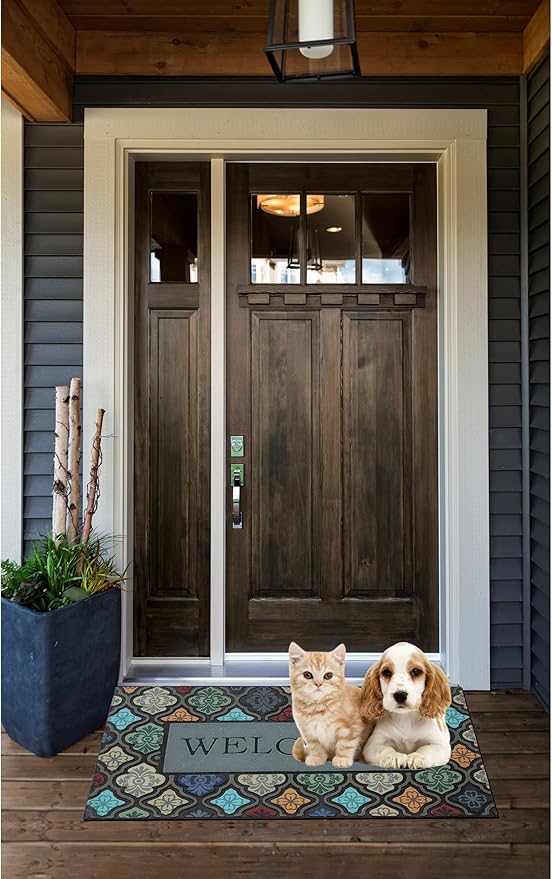 Durable Heavy Duty Front Door Mat - 24"x36" Large Outdoor Welcome Mat Non-Slip Rubber Entrance Door Mat Apply to Home High Traffic Area,Porch, Patio, Farmhouse,Entryway Floor Mats