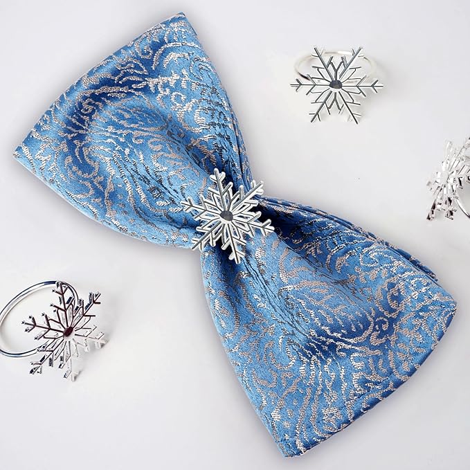 Silver Snowflake Napkin Rings Set of 12 Winter Napkins Ring Retro Serviette Buckles Silver Adornment for Christmas & Winter Dinner Parties | Elegant Holiday Table Decor | Perfect for Family Gatherings