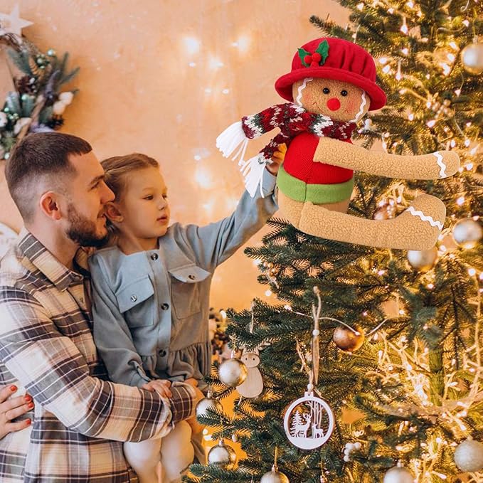 Gingerbread Christmas Tree Topper Decorations, Unique Funny Xmas Gingerbread Ornament Doll Plush Tree Hugger Decor for Wine Bottle Curtain Christmas Tree Ginger Bread Home Decor (Female Gingerbread)