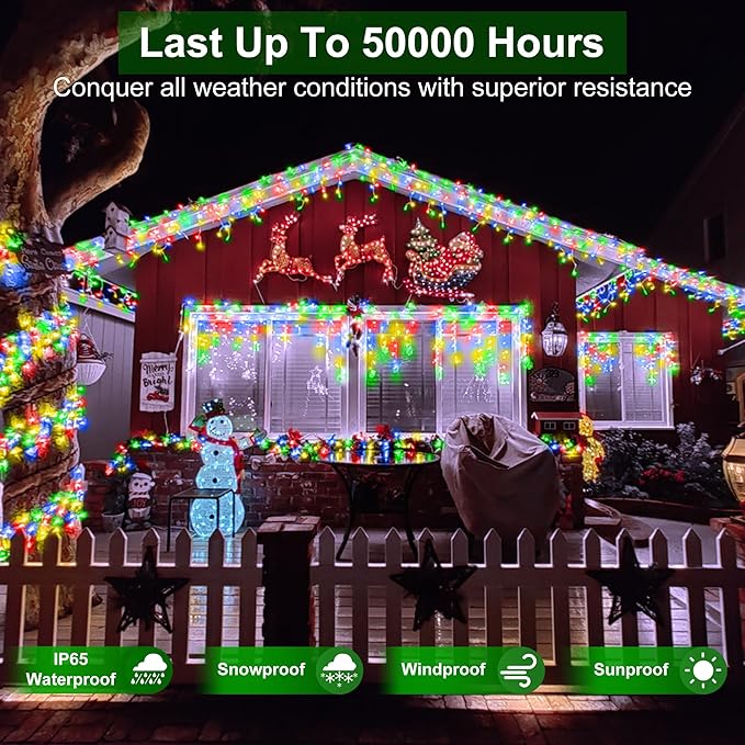 1332 LED 131FT Extra Long Icicle Lights - 296 Drops Waterproof Christmas Lights 12 Modes, Outdoor Christmas Decor for Mall Hotel Fence Holiday Lighting Multicolor