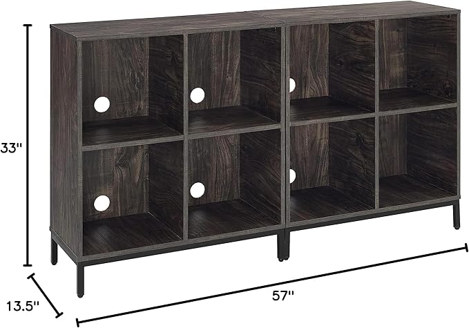 Crosley Furniture Jacobsen 2-Piece Vinyl Record Storage Cube Bookcase Set and Record Player Stand, Brown Ash