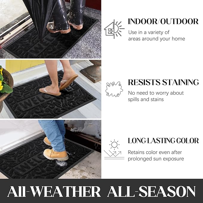 Yimobra Door Mat Indoor Outdoor Entrance, Non Slip Welcome Front Doormats, Heavy Duty Rubber Backing, Stain and Fade Resistant, Low Profile, Easy Clean Patio Garage Floor Mats, 47 x 32, Black