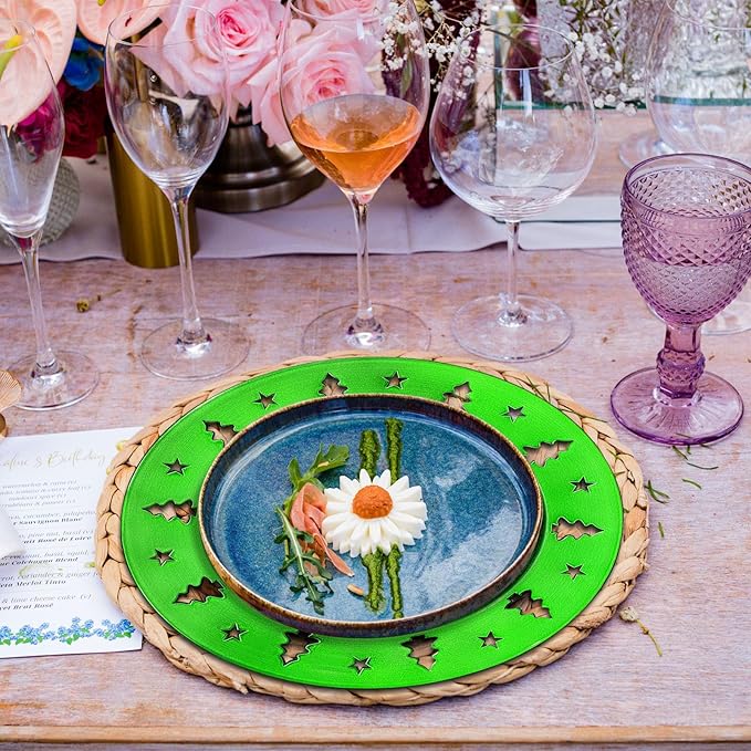 Green Christmas Tree Charger Plates - 13" Reusable Openwork Holidays Party Decorations Round Chargers for Dinner Plate - Elegant Table Setting Centerpieces 6 Pack