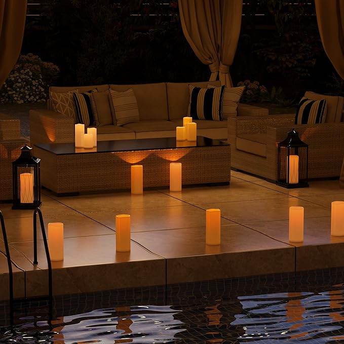 6" 8" 10" x 4" White Large Waterproof Outdoor Flameless Candles Battery Operated LED Flickering Pillar Candles with Remote and Timer for Indoor Outdoor Lanterns, Long Lasting, Set of 3