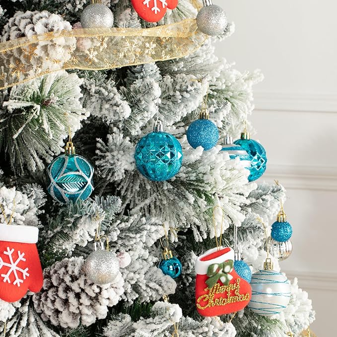 100Pcs Christmas Balls Ornaments Set, Shatterproof Christmas Decorations with Hand-held Gift Package for Xmas Tree/Holiday/Wedding/Holiday/Party Decor (Blue & Silver)