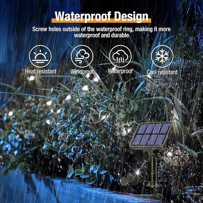 2 Pack Solar String Lights Outdoor - 160LED 66FT Solar Fairy Lights Outside Waterproof 8 Modes, Copper Wire Solar Powered Twinkling Lights for Tree Garden Patio Christmas Wedding Party Decorations