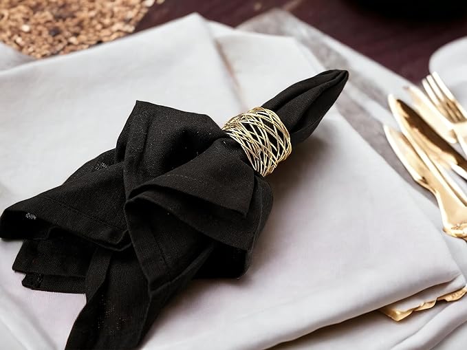 12-Piece Napkin Rings - Gold Metal Napkin Holders for Dining Table Decor, Wedding, Holiday, Party, Everyday Use - Elegant Iron Serviette Rings for Dinner Table Settings - ALPHA Living HOME