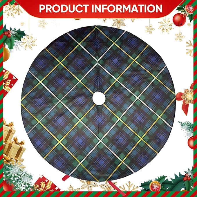 Mini Christmas Tree Skirt 15 Inch – Campbell Clan Tartan Navy Blue and Green Plaid Tree Mat for Small, Pencil, or Desktop Xmas Trees, Scottish Holiday Decor for Desk, Office, Shelf, or Compact Space