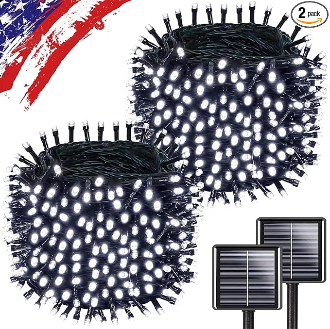 Upgrade Solar String Lights for Outside 2 Pack Total 180FT 500LED String Lights Outdoor with 8 Modes, IP65 Waterproof Outdoor Solar Twinkle Lights, Garden Tree Party Christmas Decorations, Cool White