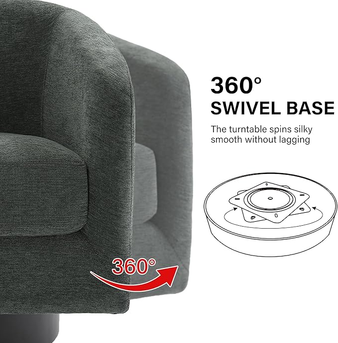 Swivel Barrel Accent Chair, Modern Round Chenille Fabric Arm Chair for Living Room, Bedroom, Comfy Club Reading Chairs for Adults(Chenille Fabric, Grey, Set of 2