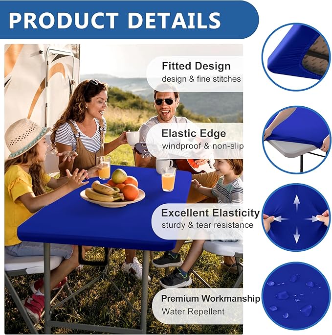 4ft Stretch Table Cover Fitted-6 Pack Royal Blue Spandex Table Cloths-Stretchy Elastic Folding Table Cloths 4ft for Outdoor Picnic Camping Dining Room Patio Kitchen Banquet Party Craft Show