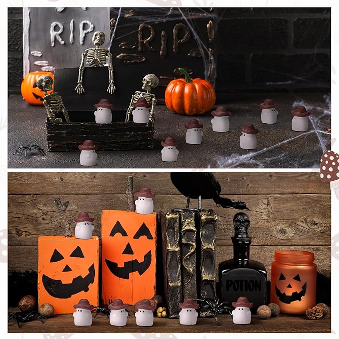 50 Pcs Halloween Mini Cowboy Figurines Resin Tiny Miniature Cowboy Figures for Halloween Party Outdoor Home Garden Decoration