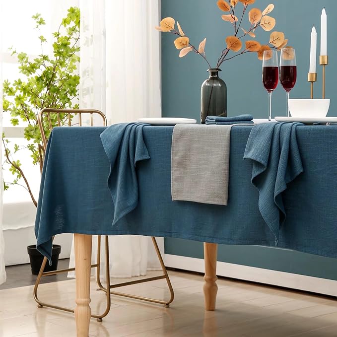 Blue Table Cloth for Rectangle Tables, Waterproof Spillproof Washable Tablecloth, Polyester Linen Dining Table Cover for Wedding, Party, Farmhouse, Kitchen - 70'' x 140'', Blue