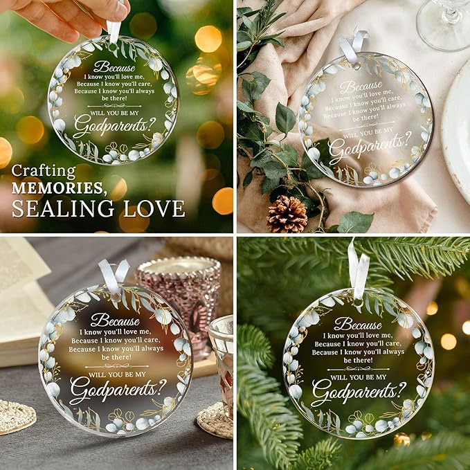 HEXMOZ Godparents Proposal Gift - Will You Be My Godparents Ornament - Godparent Gifts for Baptism, Catholic Godparent Ornament, Present from Godchild - Acrylic Christmas Ornaments 2025
