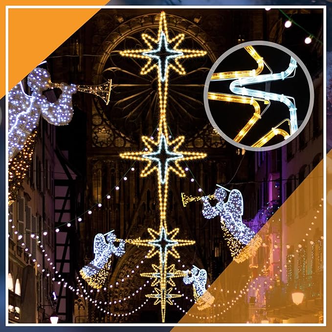 28" Christmas Star of Bethlehem LED Star Hanging Lights Nativity Holy Family Light for Door Window Porch Wall Decoration Plug Operated Lighted Hanging Tree Topper(White, Warm Light)