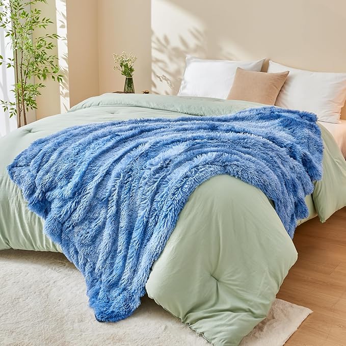 GONAAP Fuzzy Faux Fur Throw Blanket Indigo Super Soft Cozy Plush Fuzzy Shaggy Blanket for Couch Sofa Bed (Indigo, Throw(50"x60"))