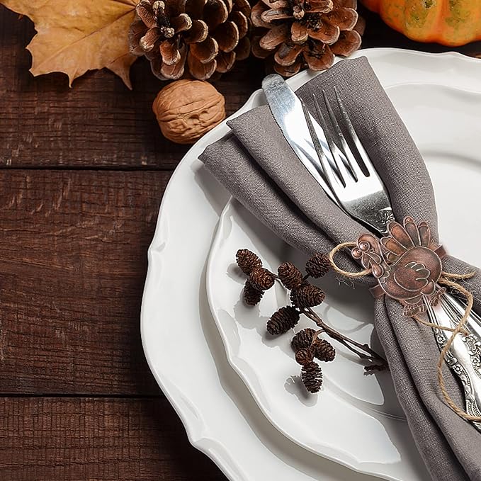 Halatool 6 PCS Thanksgiving Day Bronze Turkey Napkin Ring Funny Metal Festival Napkin Holders for Dinner Table Party Decoration