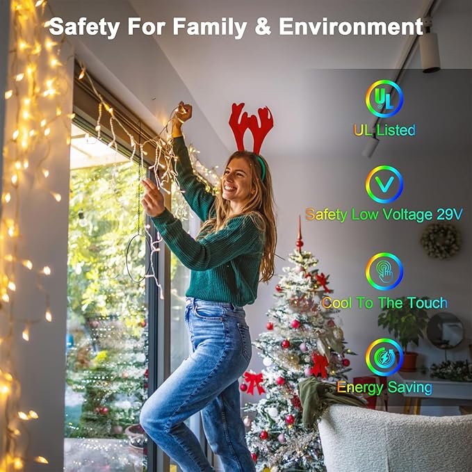 132FT 1332 LED Outdoor Christmas Lights - 296 Ice Drops, 12 Pro Modes with Timer Memory & Brightness, Waterproof Hanging Ice String Light for Holiday Wedding Garden Fence House Decor (Warm White)