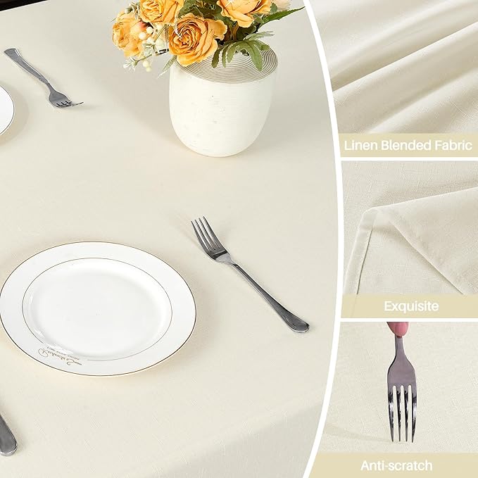 IVAPUPU Textured Linen Table Cloth for Rectangle Tables - Ivory Tablecloths Rectangular Waterproof Wrinkle Free Wipeable Dining Table Cover for Spring Wedding Birthday Kitchen Decor, 52 x 70 Inch