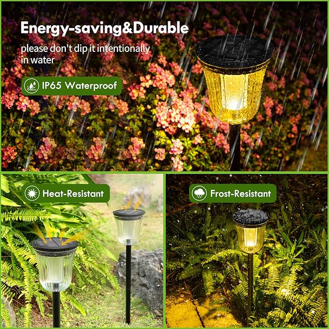 Solar Pathway Lights, 6 Pack 200 Lumens Super Bright Solar Lights Outdoor Waterproof with 2 Lighting Modes, Auto On/Off Outdoor Solar Lights for Yard, Walkway, Lawn, Driveway, Path,Outside