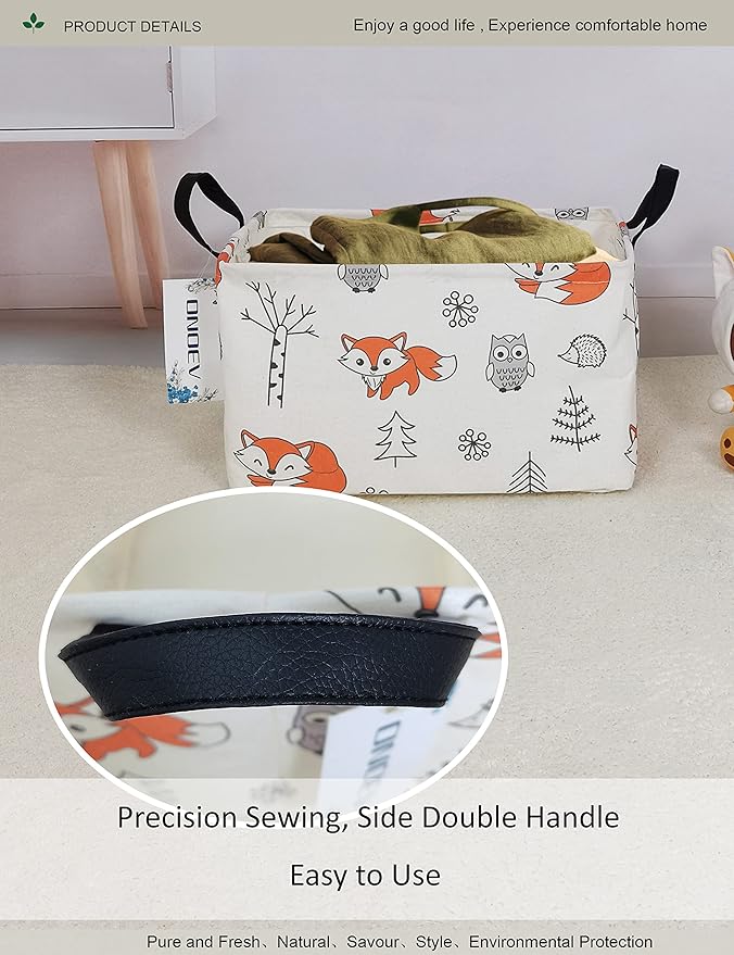 Rectangular Folding Laundry Basket,waterproof Canvas Basket,gift basket,Suitable for children's room,Office,Clothes,Toys Storage(Fox)