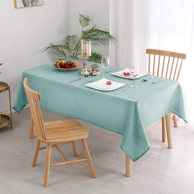 Hiasan Faux Linen Rectangle Tablecloth - Wrinkle and Stain Resistant Washable Table Cloth for Kitchen Dining Room Holiday Table Cover for Party Dinner, Aqua, 60 x 84 Inch