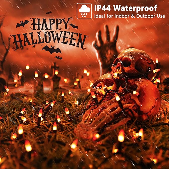 Brizled Candy Corn Halloween Lights, 100 Count Orange & Yellow UL Certified Incandescent Mini String Lights, Black Wire, Indoor & Outdoor Lighting Decoration