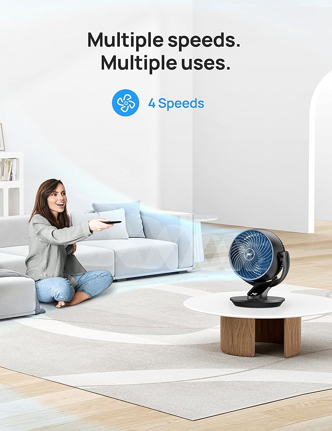 Dreo Fan for Bedroom, 13-Inch Oscillating Table Air Circulator Fan for Whole Room, 120ยฐ Tilt Adjustment, 28dB Ultra-Quiet, 70ft Powerful Airflow, 4 Speeds Desk Fans with Remote for Home, Office