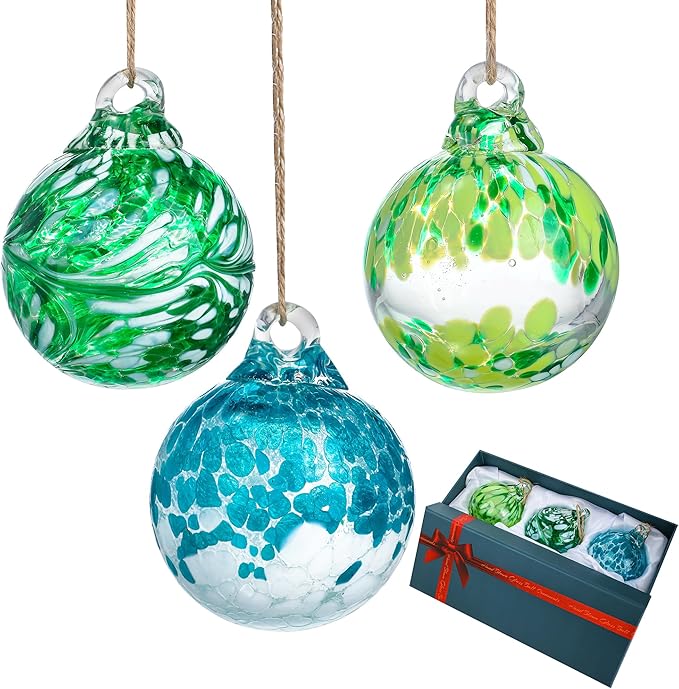 3pcs Hand Blown Glass Gazing Balls Hanging Friendship Ball Decor for Home Garden Patio