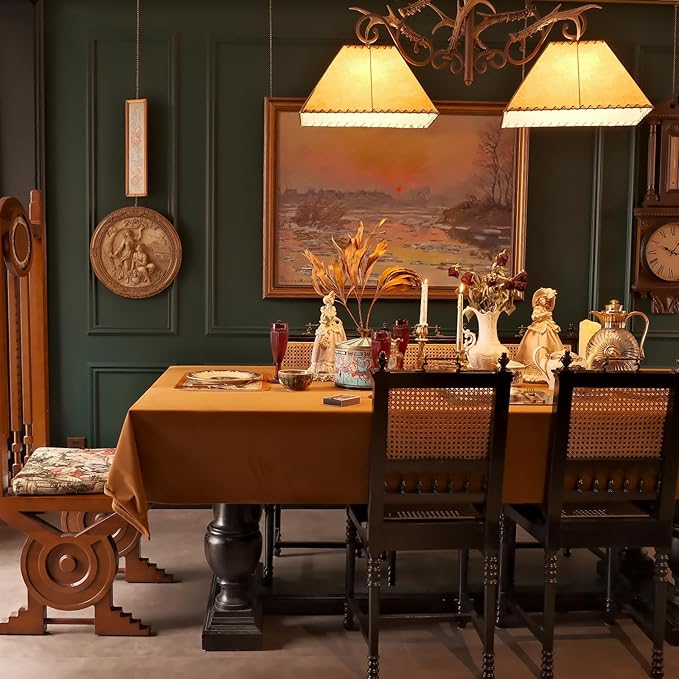 French Rectangle Tablecloth, Luxurious Wool Velvet Waterproof Table Cloth, Washable Large Table Cover for Kitchen Dining Party Wedding Thanksgiving Holiday - (120''x60'', Caramel)