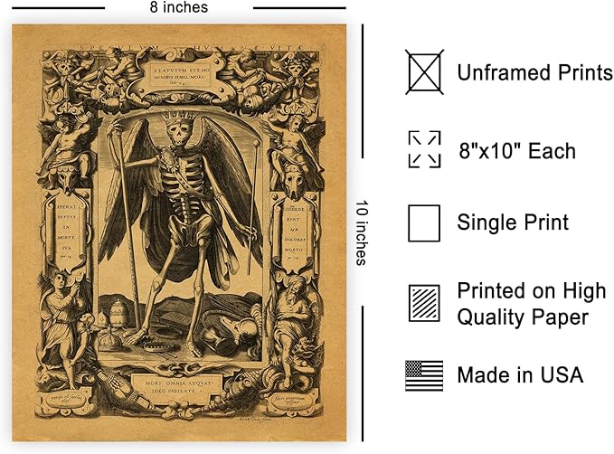 Poster Master Vintage Angel of Death Poster - Grim Reaper Print - Halloween Art - Mirror of Human Life Art - Gift for Men & Women - Gothic Decor for Living Room or Bedroom - 8x10 UNFRAMED Wall Art