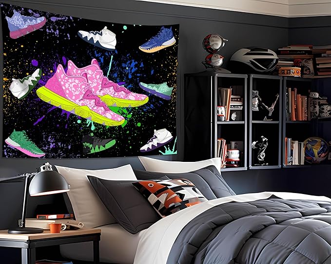 dueeia Sneaker Tapestry Wall Hanging Sneakerhead Ball Party Decorations Basketball Shoes Sports Backdrop for Teen Boys Mens Bedroom Living Room Dorm Wall Decor (90.6"x70.9")