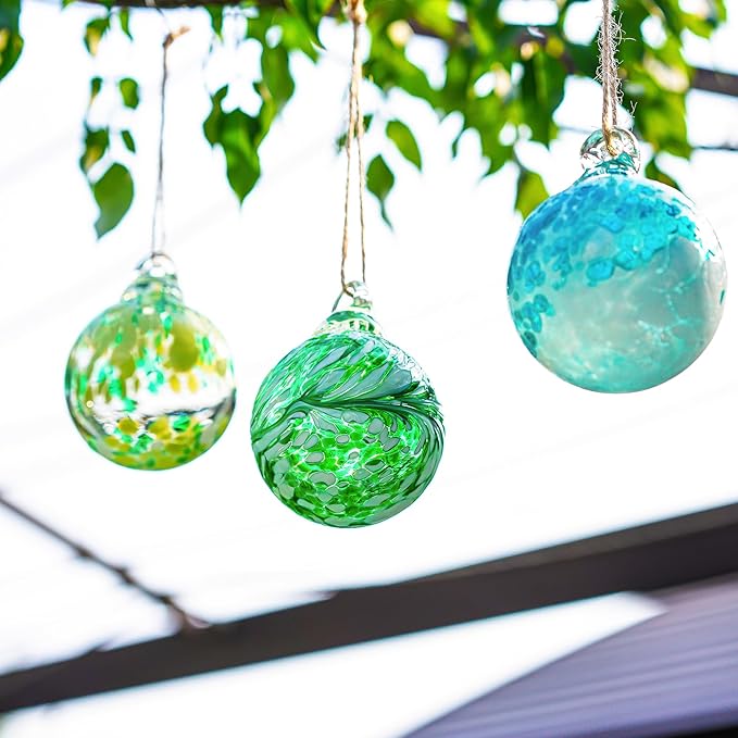 3pcs Hand Blown Glass Gazing Balls Hanging Friendship Ball Decor for Home Garden Patio