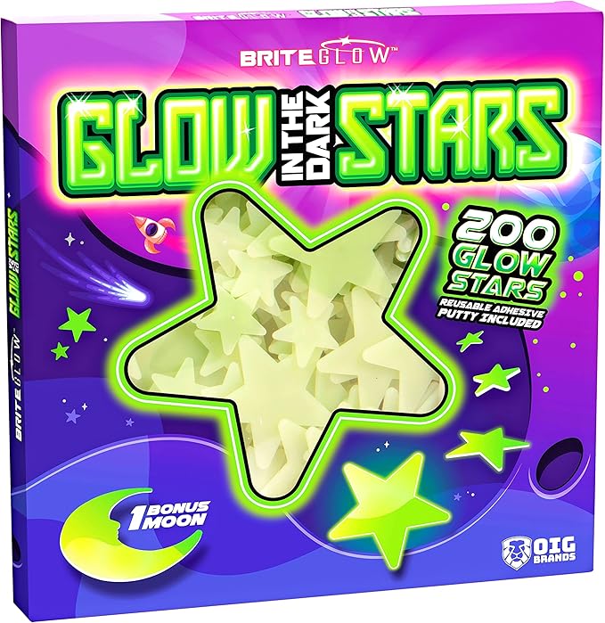 Brite Glow in The Dark Stars for Ceiling Kit - 3 Assorted 3D Plastic Star Stickers - Wall Stickers, Kids Room Decor, Fun Ceiling Decor - Starry Night Boy & Girl Stocking Stuffer Fun