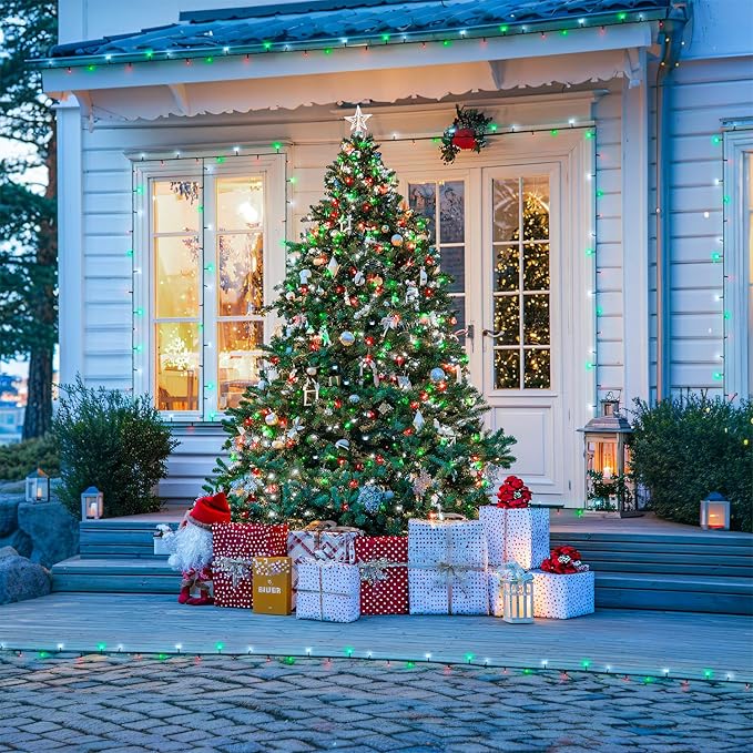 JMEXSUSS Red White and Green Christmas Lights, 2 Pack 100 LED 33 FT Solar Christmas Lights Outdoor Waterproof, Outdoor Solar String Lights for Outside Garden Yard Christmas Tree Decor