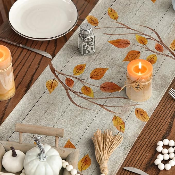 Artoid Mode Wood Gnomes Pumpkins Sunflower Maple Leaves Fall Table Runner, Kitchen Dining Table Decoration for Home Party Decor 13 x 120 Inch