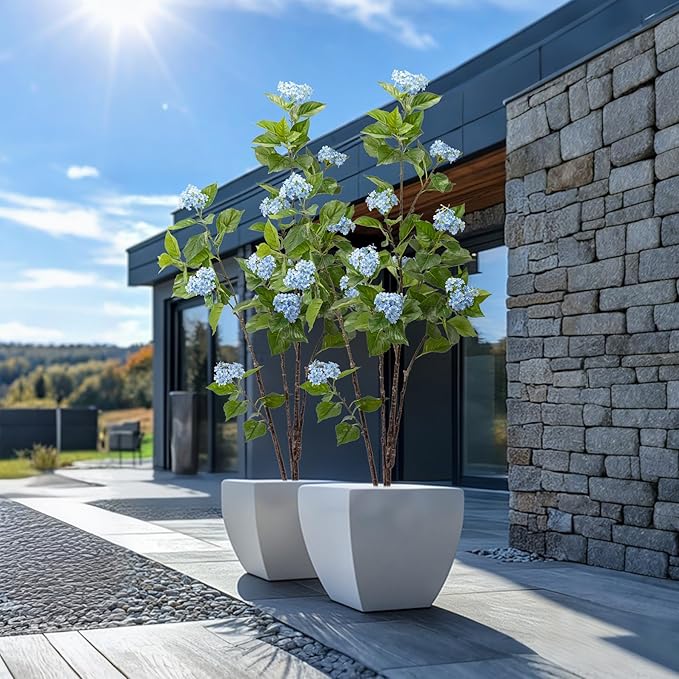 Fake Plants Home Decor Artificial Plants Outdoor Hydrangea Artificial Plants Indoor Fake Tree Living Room Decor Artificial Tree Porch Decor Fiddle Leaf Fig Tree 6Ft (Blue)